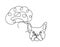 Silhouette of abstract bulldog with brain as line drawing on white