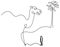 Silhouette of abstract camel with exclamation mark as line drawing