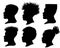 Silhouette African American men. Vector profile portrait set of Hairstyle heads isolated on white