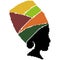 Silhouette of an Afro - American beautiful woman in a multi-colored turban, drawn in squares by pixels