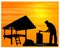 Silhouette Agriculturist with fire wood