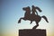 Silhouette of Alexander the Great Statue at sunset. Thessaloniki