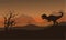 Silhouette of allosaurus in hills at afternoon