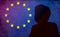 Silhouette of Angela Merkel, the Federal Chancellor of Germany, with European Union flag in