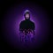 Silhouette anonymous computer hacker in hood with binary code on purple background. Anonymous hacker activist group. hacking