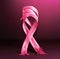 Silhouette of an anonymous and resilient woman, a cancer survivor, with the cancer symbol of a pink ribbon. Generative AI