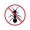 The silhouette of a ant in a red forbidding circle.The stop ant icon is a forbidding sign. No pests. Vector illustration isolated