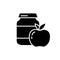 Silhouette of apple baby food. Outline icon of complementary foods in jar. Illustration of ready fruit purees in glass bottle.