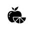 Silhouette Apple and orange slice. Outline icon of fresh fruits, vitamin. Black simple illustration of peach with citrus for