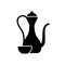 Silhouette Arabic jug with cup. Tea set cutout icon. Outline black illustration of antique pitcher for coffee. Kettle with long
