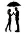 Silhouette of Asian couple holding umbrella