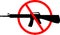 Silhouette of assault rifle with red sign over it. Vector illustration.