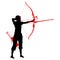 Silhouette attractive female archer bending a bow and aiming in the target