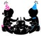 Silhouette baby twins with birthday cake with candle