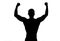 Silhouette back strong sport man outstretched arms show posing fitness body on white background