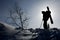 Silhouette of backcountry skier