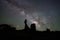 Silhouette of Balanced Rock under the Stars and Night Sky