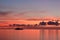 The silhouette of a bangka, the traditional filipino boat, on a scenic orange dusk. Boracay. Western Visayas. Philippines