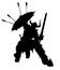 The silhouette of a barbarian warrior in a horned helmet, with a sword and a shield in which arrows stick out, he is half-