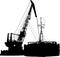 Silhouette of the barge and the floating crane in