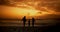 Silhouette, beach and family holding hands at sunset, love and happiness on summer vacation, bonding and quality time
