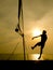 Silhouette of beach volleyball player