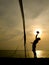 Silhouette of beach volleyball player