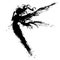 A silhouette of a beautiful fairy with long blotted wings, she thoughtfully flies up, stretching her slender legs. 2D