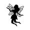 Silhouette of beautiful fairy. Mythical tale character logo. Little creature with wings. Magical fairy in dress