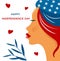 Silhouette of a beautiful girl with American flag hair. 4th of July Independence Day celebration concept. Vector