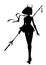 The silhouette of a beautiful graceful anime girl with horns, a Bob haircut, and a long beautiful spear, she smoothly goes to the
