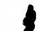 Silhouette of a beautiful pregnant woman on awhite background