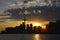 Silhouette of the beautiful skyline of the city of Toronto, Canada captured at sunset