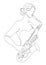 Silhouette of beautiful woman playing saxophone in continuous line modern style. Saxophonist girl, slim. Aesthetic decor sketches,