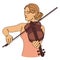 Silhouette of a beautiful woman with a violin in a modern continuous line style. Violinist girl, slender. Continuous