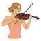 Silhouette of a beautiful woman with a violin in a modern continuous line style. Violinist girl, slender. Continuous