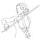 Silhouette of a beautiful woman with a violin in a modern continuous line style. Violinist girl, slender. Continuous line drawing,