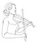 Silhouette of a beautiful woman with a violin in a modern continuous line style. Violinist girl, slender. Continuous line drawing,