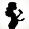 Silhouette of beautiful young pregnant woman does exercises with small dumbbells