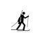 Silhouette biathlon athlete isolated icon. Winter sport games discipline. Black and white design vector illustration. Web pictogra