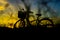 Silhouette of bicycle retro style at sunset