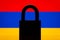 Silhouette of big black closed lock against flag of Armenia