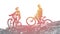 Silhouette of a biker. Downhill mountain biking background. Vector Illustration