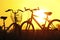 Silhouette bikes at sunset.