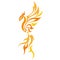 The silhouette of a bird is a Firebird, a tattoo painted in orange-yellow color, drawn in various lines. Phoenix bird logo