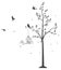 Silhouette of Birds with tree and birdcage