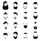 Silhouette Black Bearded Man Haircut Icon Set. Vector