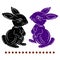 Silhouette black and blue, two hares stand on two paws, on a white background