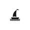 Silhouette of black boat with two sails and little waving flag on the top