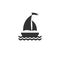 Silhouette of black boat with two sails and little waving flag on the top